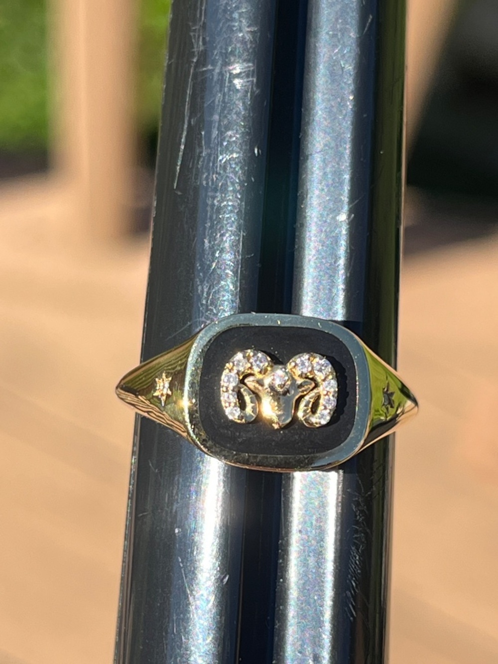 Adina Reyter Aries Zodiac 14K Gold Black Ceramic & Diamond Signet Ring Sz. 8 - Picture 10 of 14